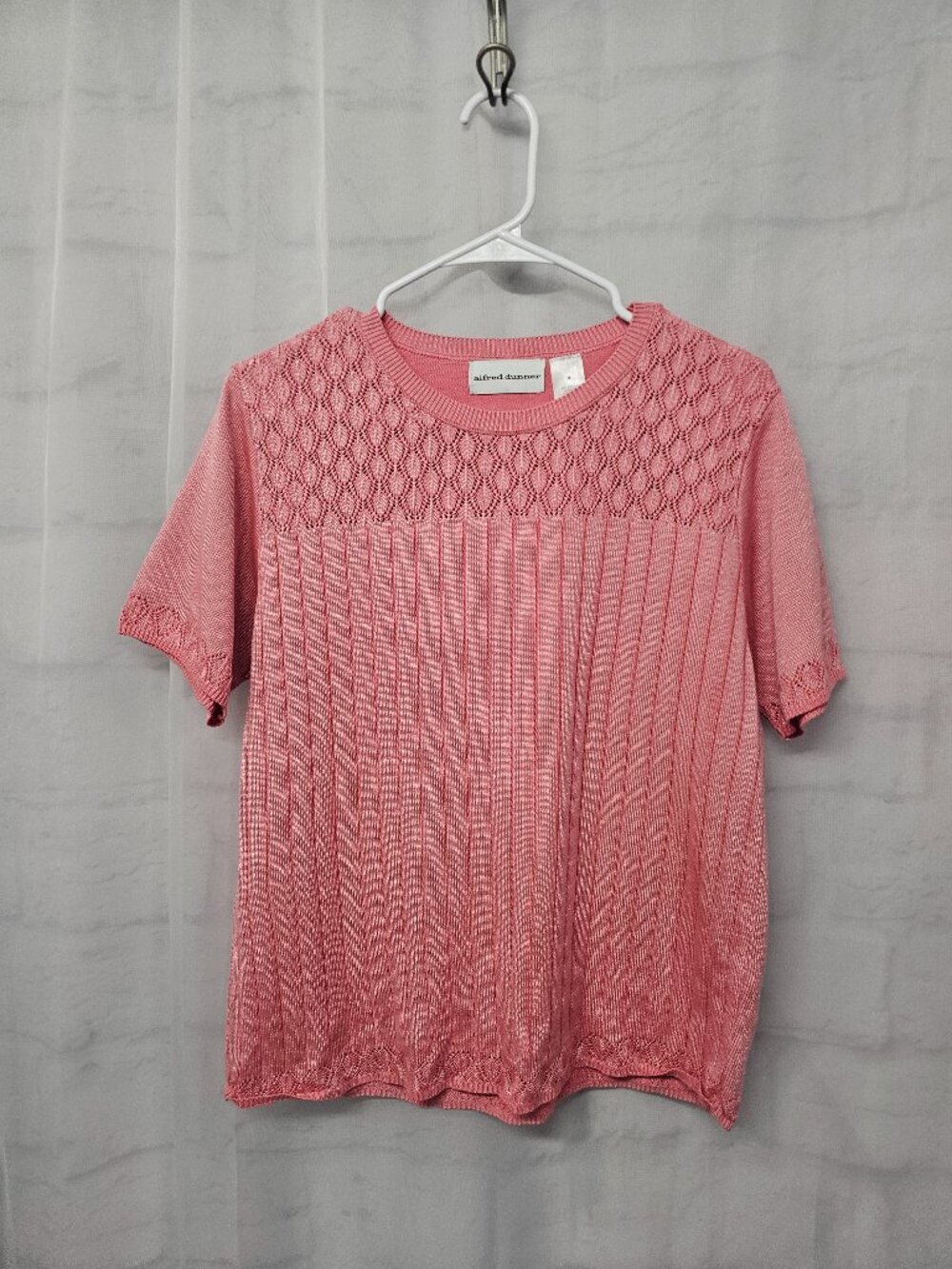 Vintage Alfred Dunner Sweater Pointelle Coquette Short Sleeve M